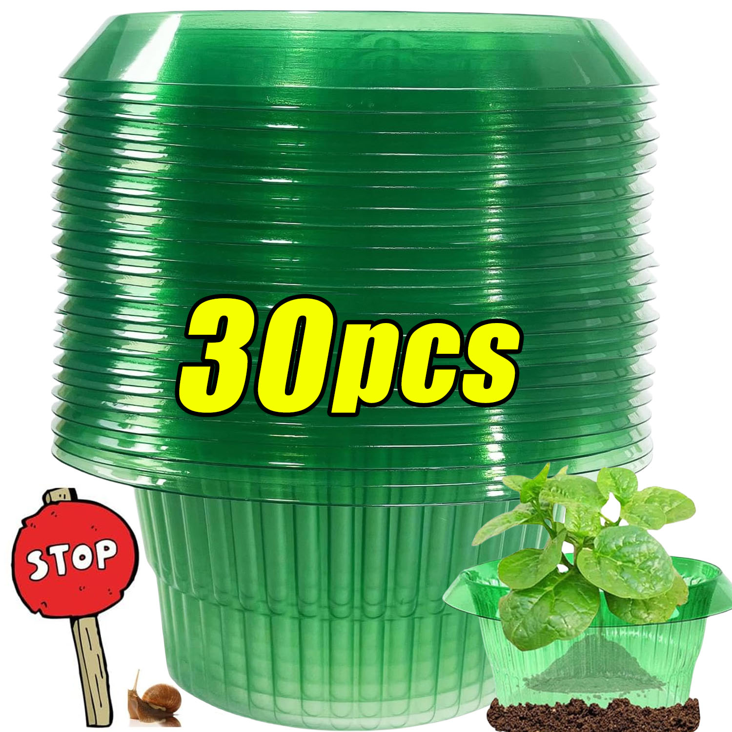 Plant Parent Tools - วงแหวนป้องกันหอยทากสำหรับต้นไม้ 1/30 ชิ้น สีเขียว สำหรับกระถางดอกไม้ ป้องกันหอยทากสำหรับผัก