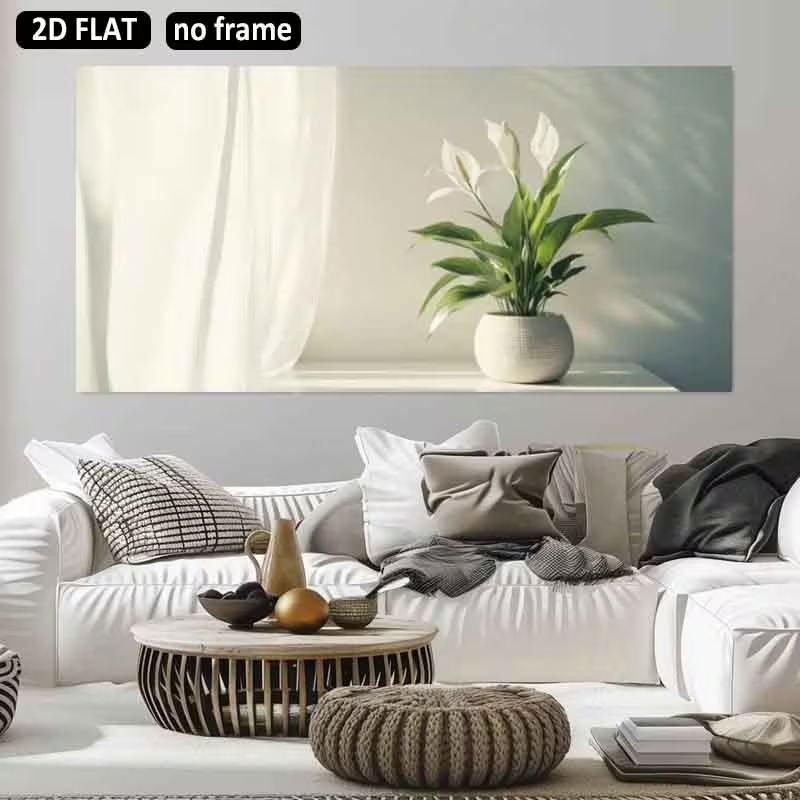 Peace Lily White - ภาพพิมพ์บนผ้าใบขนาดใหญ่ 2 มิติ แบบแบน 1 ชิ้น